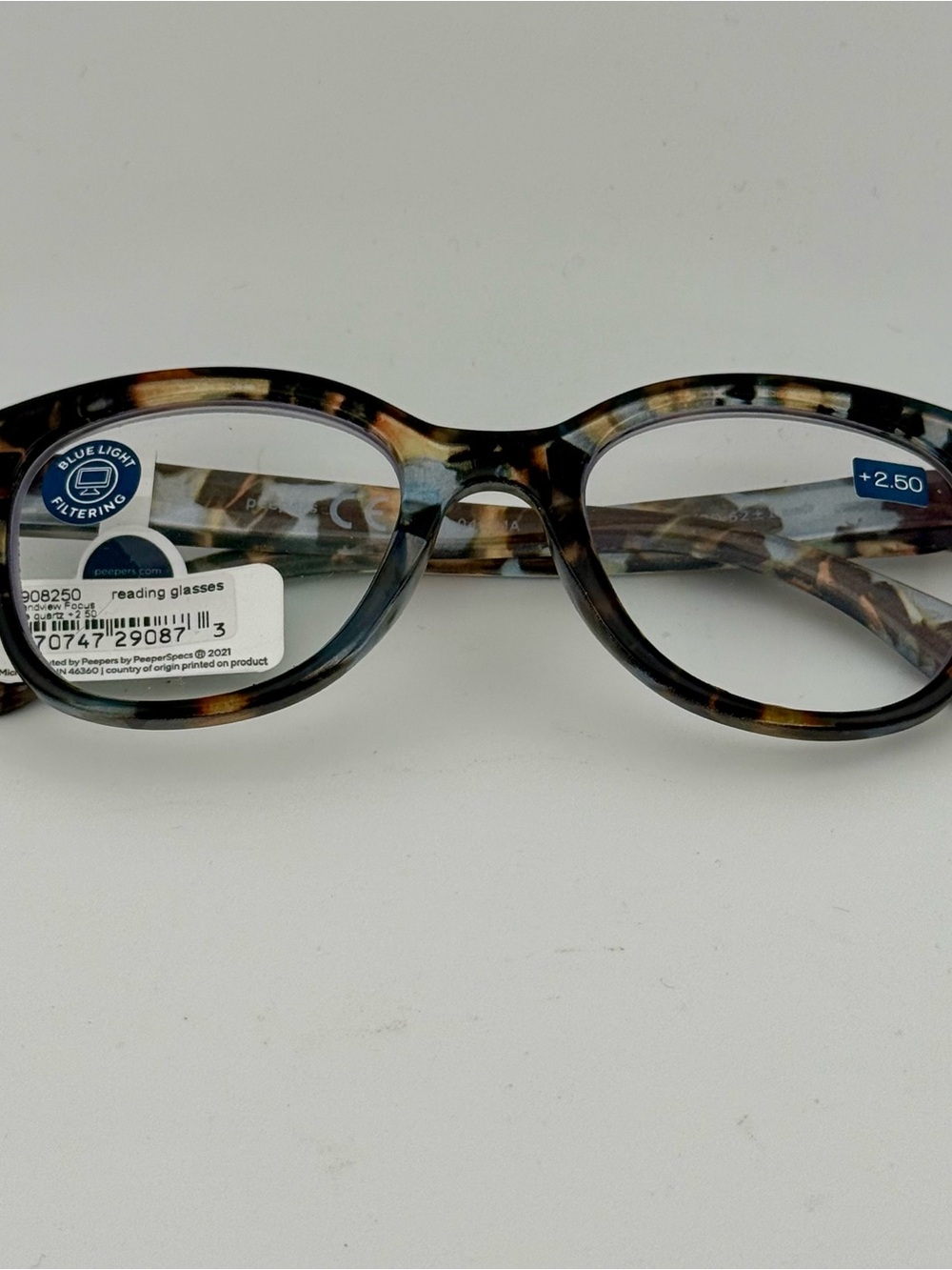 Peepers To The Max Blue Quartz Reading Glasses 2.50 Blue Light Block Eyeglasses